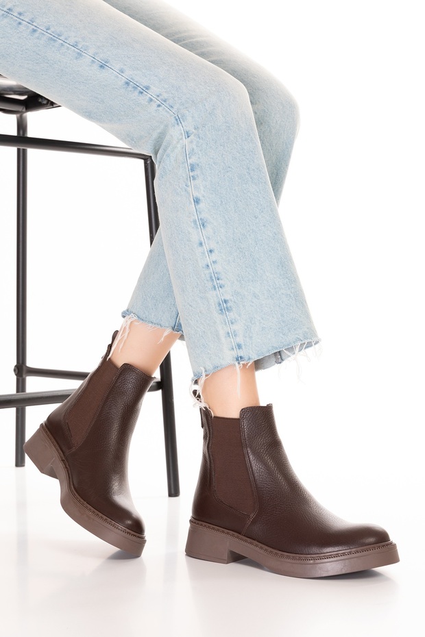 Genuine Leather Double Elastic Daily Lightweight Boots Shakira Brown