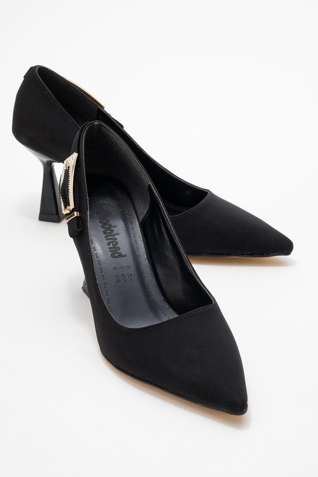 Women's Side Long Buckle Stiletto Shoes; Black Zra