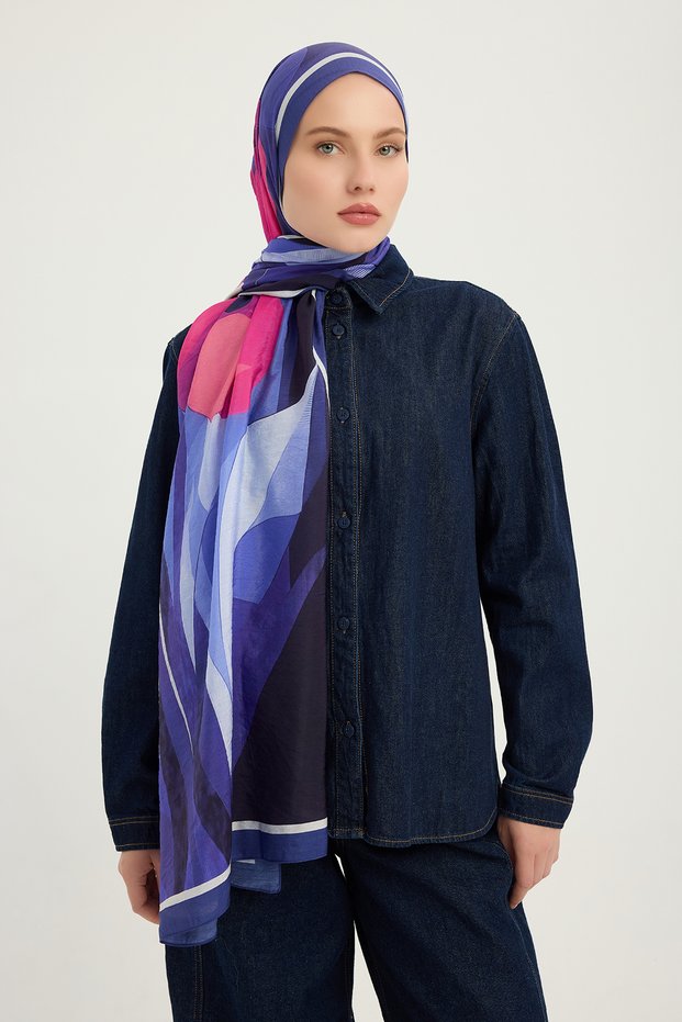 Illuminated Flowers - Purple - Vierra Patterned Viscose Shawl - 70X190 cm