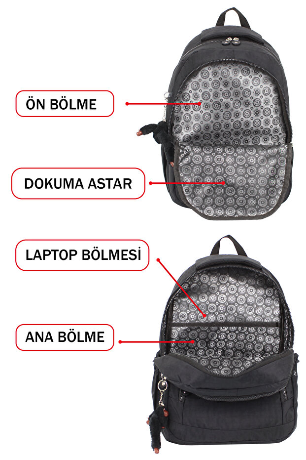 حقيبة مدرسية رمادية متعددة الأقسام مع جيوب جانبية - 3