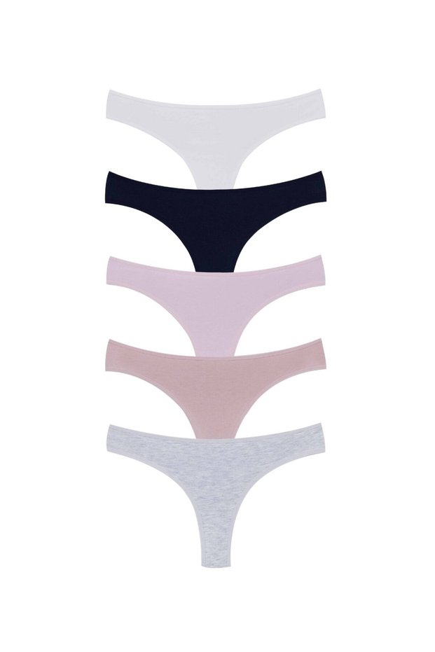 Kozabiat Dominant 5-Pack Cotton Economic Daily Panties-White/Black/Powder Pink/Grey