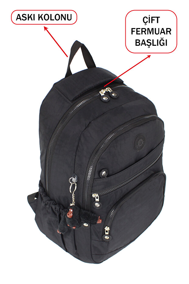 Black School Bag with Side Pockets and Multiple Compartments - 6