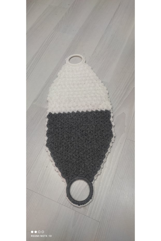 Hand-Knitted Gray and White Long Bath Towel
