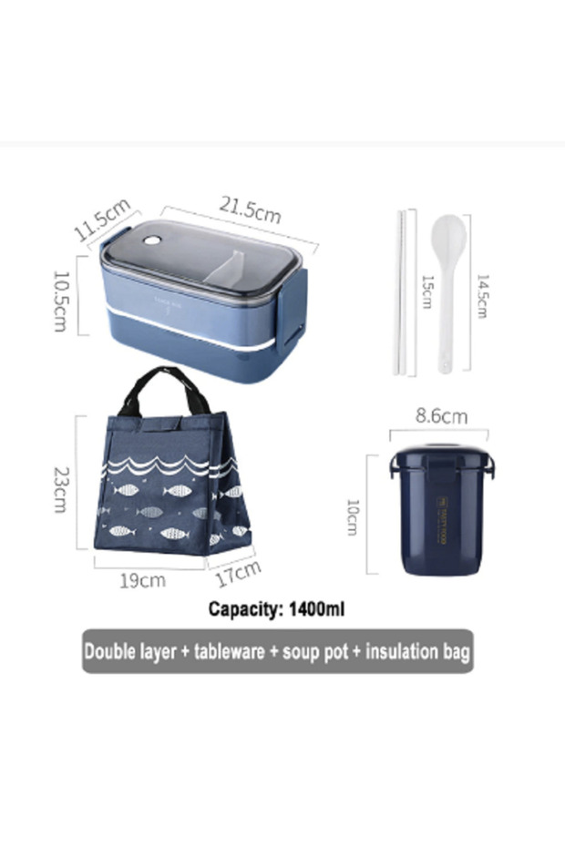 1400ml Double-Layer Food Storage Container Leak-Proof for Soup Etc with Cup Insulated Bag for Home Office - 6