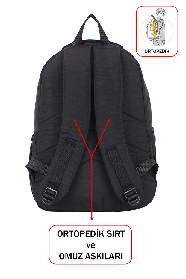 Black School Bag with Side Pockets and Multiple Compartments - 5