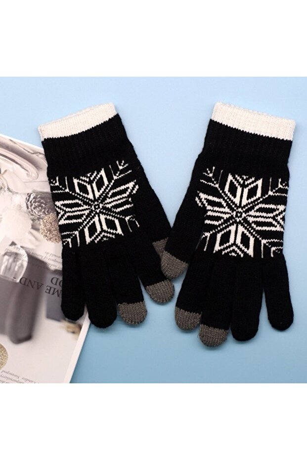 Winter Gloves for Men, Tactile, Warm, Universal Size, Snowflake Design, Touchscreen Function - 2