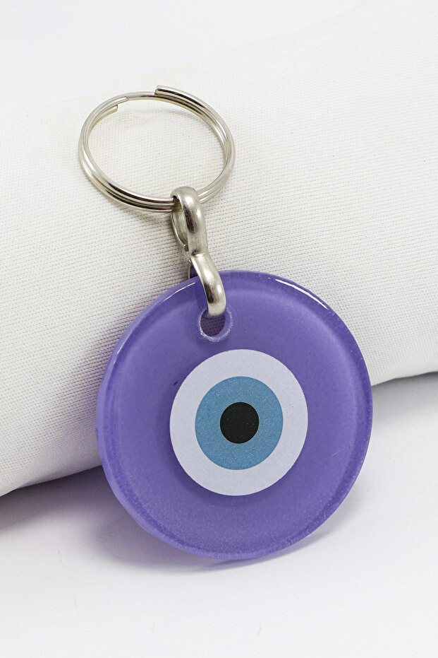 Handmade Flat Glass Evil Eye Beaded Purple Glass Evil Eye Keychain, Gift Bag Ornament