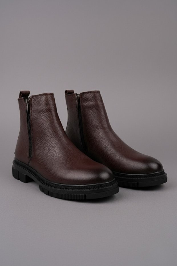 CHELSEY Genuine Leather Double Zip Men's Winter Boots