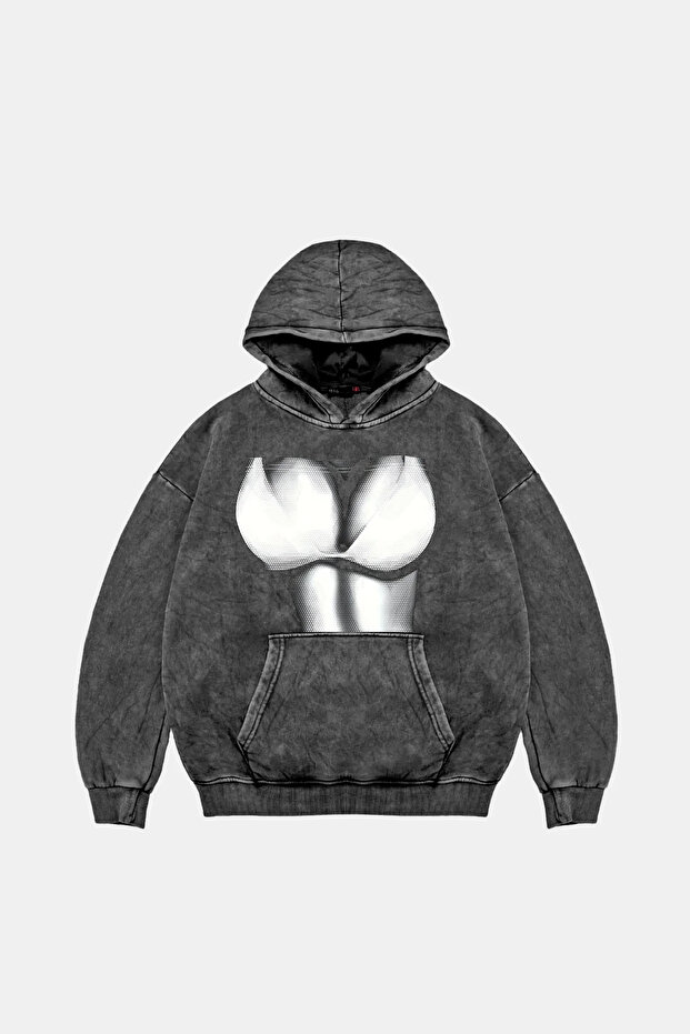 Silhouette Boobs Printed Oversize Unisex Washable Black Hoodie