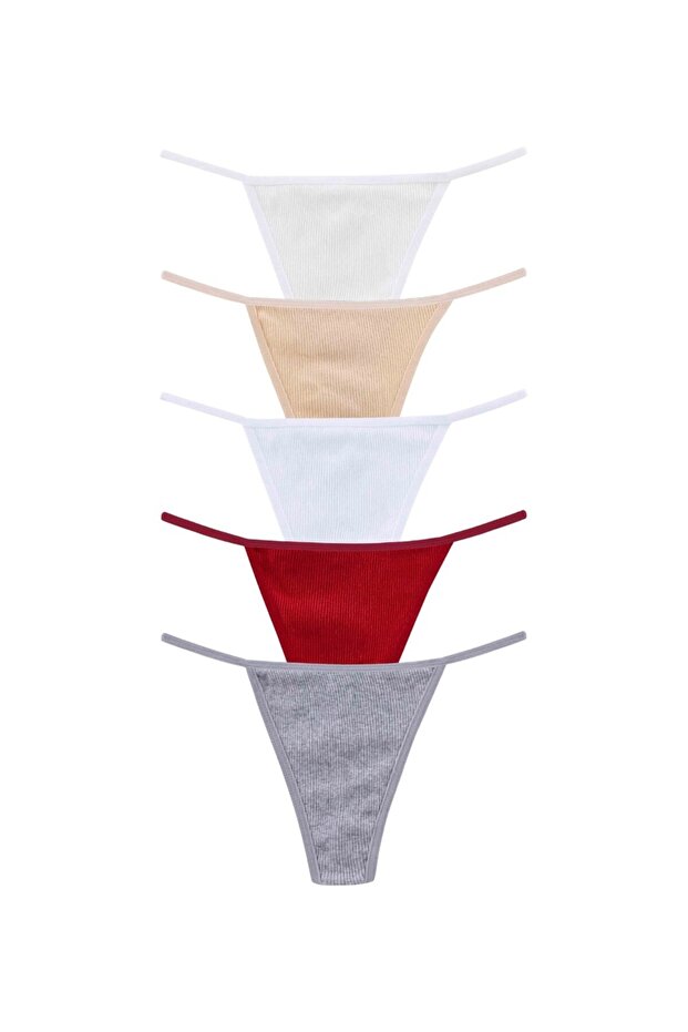 Kozabiat Dominant 5-Pack Cotton Drawstring Economic Everyday Panties-White/Skin/Ecru/Burgundy/Grey
