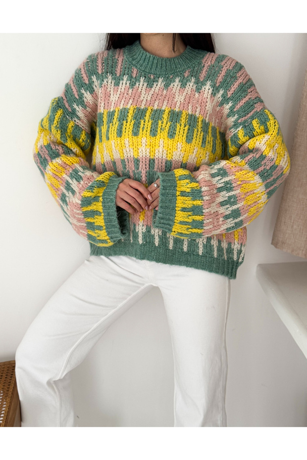 Patterned Soft Texture Ribbed Knit Sweater - 2