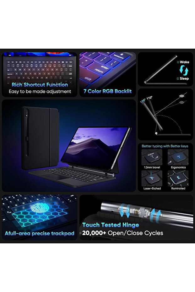 Samsung Galaxy Tab S10 Fe Plus 13.1 inç Magic Keyboard Touchpad Rgb Işıklı Klavyeli Kılıf (SM-X620) - 5