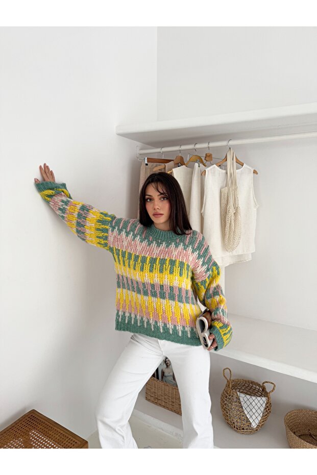 Patterned Soft Texture Ribbed Knit Sweater - 3