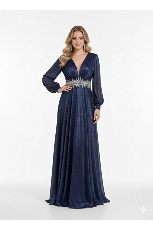 ŞİFON KOLLU BOYDAN ABİYE ELBİSE - 1