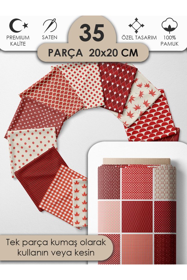 100% Cotton Satin Patchwork Fabric Set – 35 Pieces 20×20 Cm, Colored Pieces