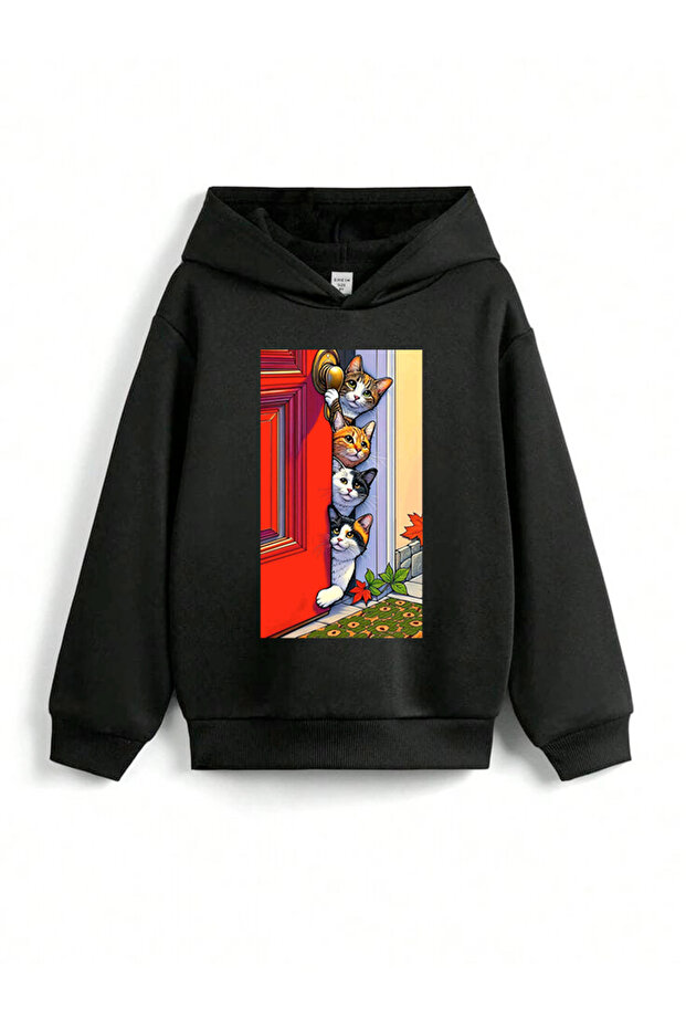 Cute Cats Printed Hooded Children's Sweatshirt