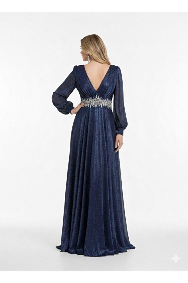 ŞİFON KOLLU BOYDAN ABİYE ELBİSE - 2