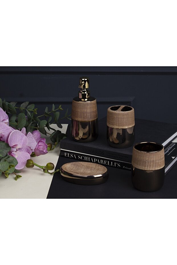 POLYESTER BANYO SETİ KREM/ALTIN - 1