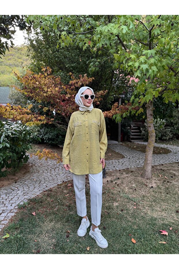 PREMIUM SERPME METAL AKSESUARLI TAŞLI GÖMLEK - 5