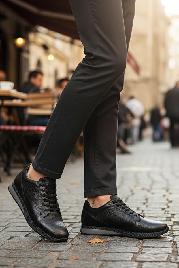 3235 Genuine Leather Black Floter Men's Casual Shoes