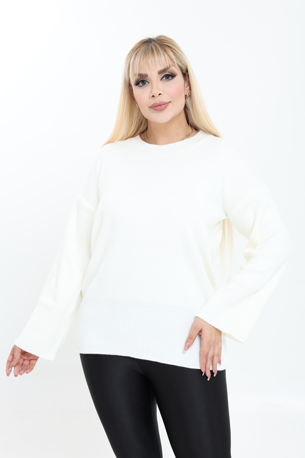 Bisiklet Yaka Rahat Kalıp Triko Örme Kazak - 1