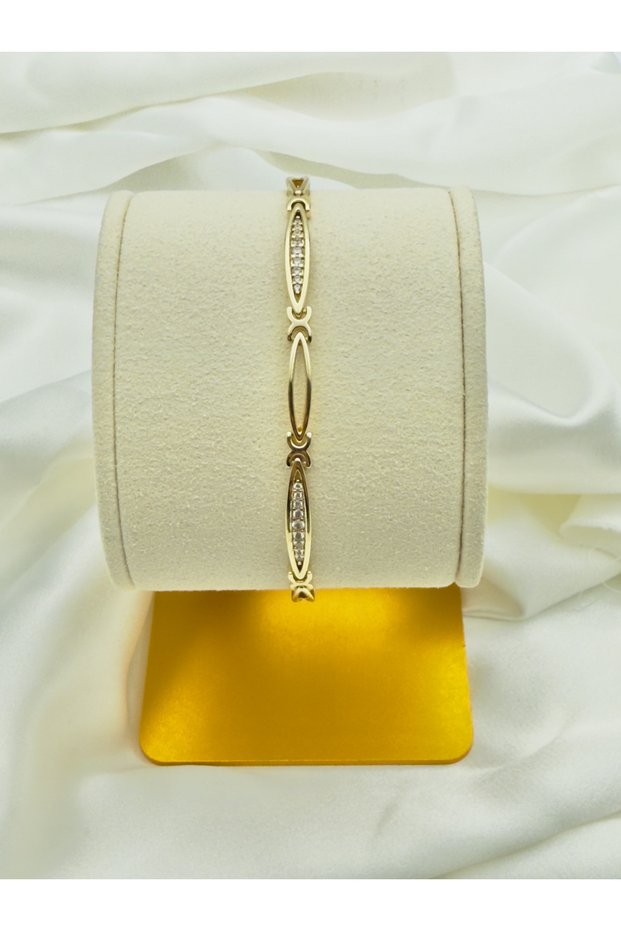 Elegant Stone Detailed Gold Steel Women's Bracelet | Special Boxed