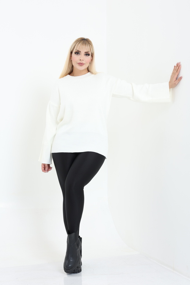 Bisiklet Yaka Rahat Kalıp Triko Örme Kazak - 2