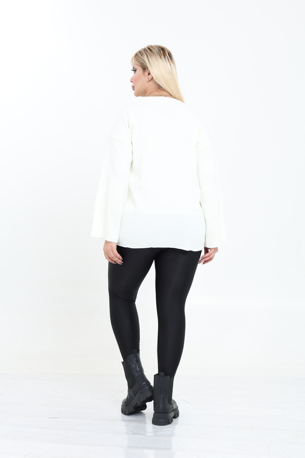 Bisiklet Yaka Rahat Kalıp Triko Örme Kazak - 4