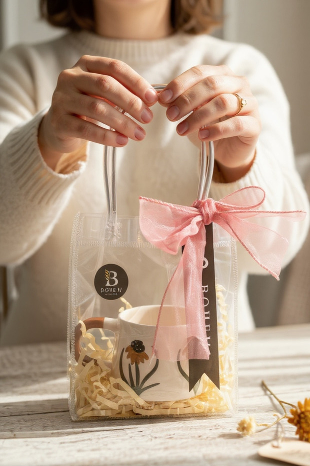 Hediye Kutulu Sarı Çiçekli Beyaz Kahve - Çay Fincanı - 1