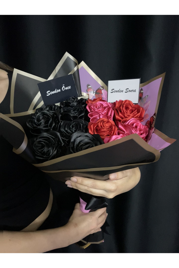 Senden Önce,Senden Sonra Yapay Gül Buketi. Doğum Günü,Sevgililer Günü Hediyesi (NOT YAZİLABİLİR) - 2