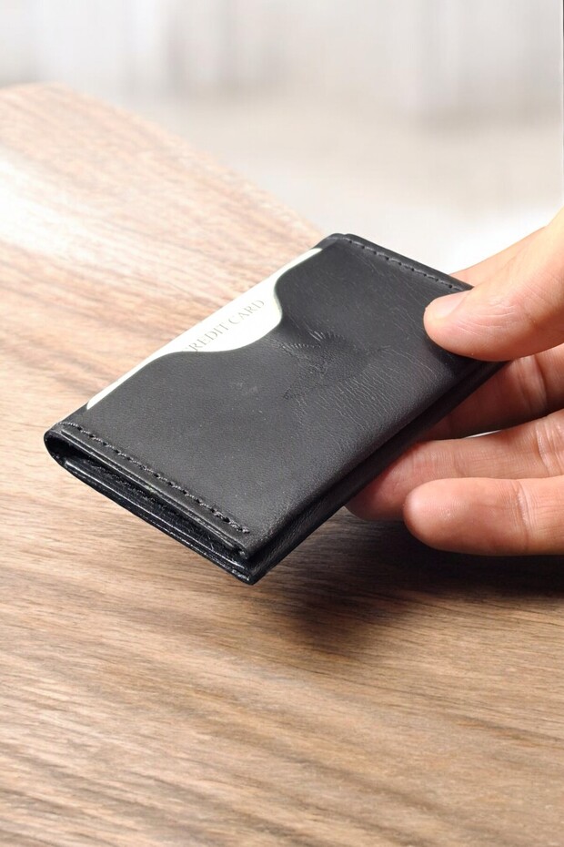 Black Slim Card Holder 4 Slots Genuine Leather Small Card Holder