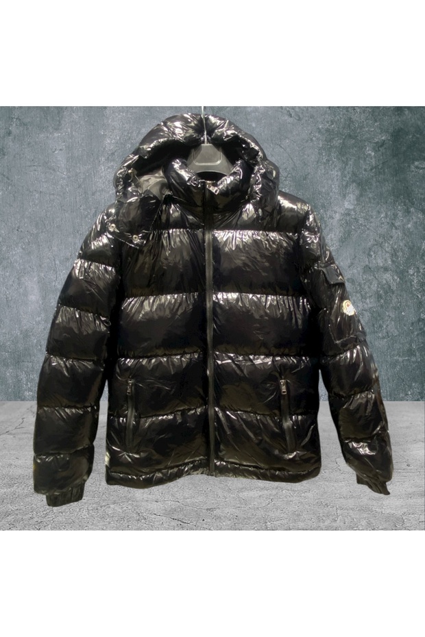 PARLAK KAS TÜYÜ KAPŞONLU MONT - 1