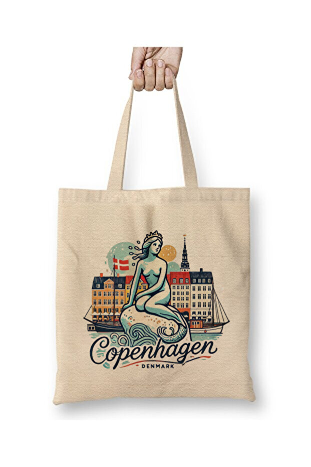 Denmark Copenhagen Copenhagen White Cloth Bag Long Handle Shopping Bag Beach Bag