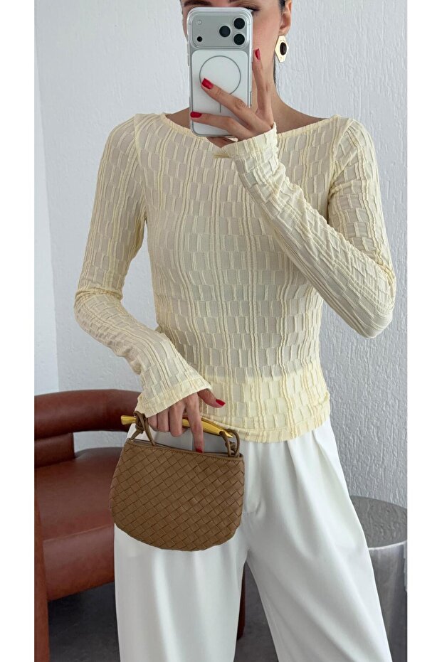 Self-Patterned Yellow Blouse - 3
