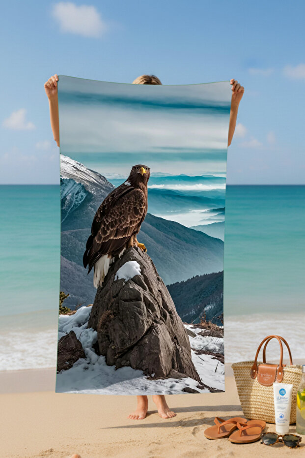 منشفة شاطئ قطنية بنقشة النسر – تصميم منقوش – 75×150 سم - 3