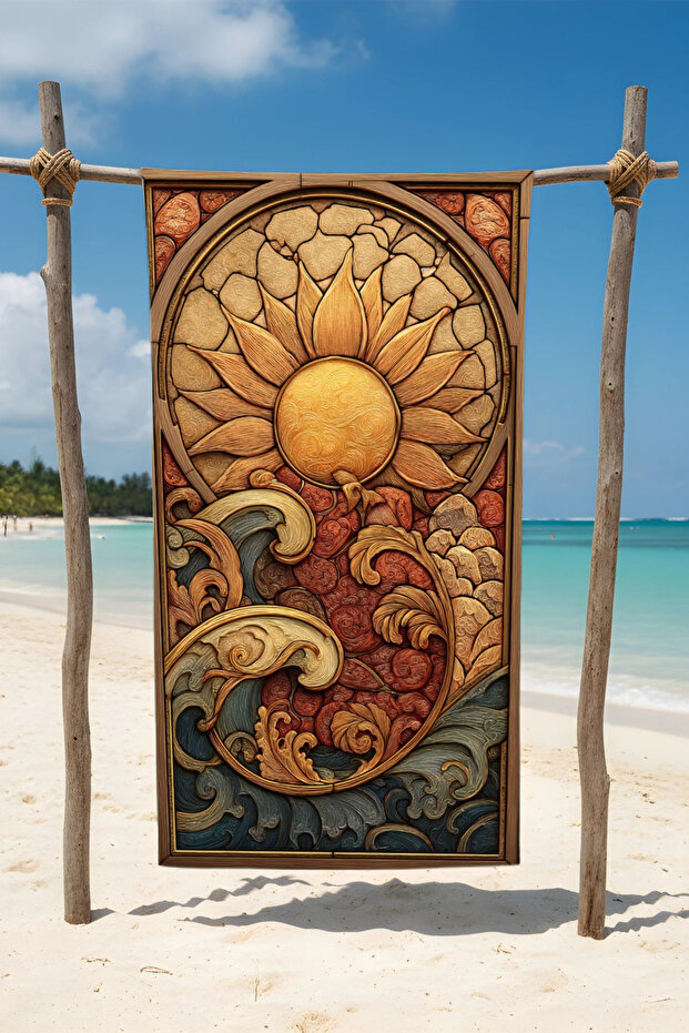 منشفة شاطئ قطنية بنقشة شمسية – تصميم منقوش – 75×150 سم - 1