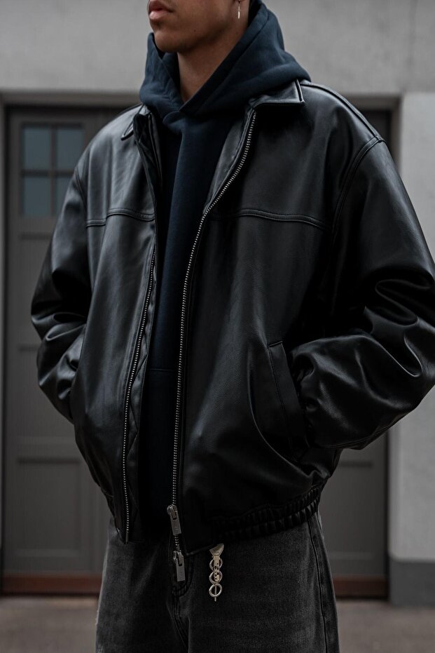 Oversize Leather Jacket - 5