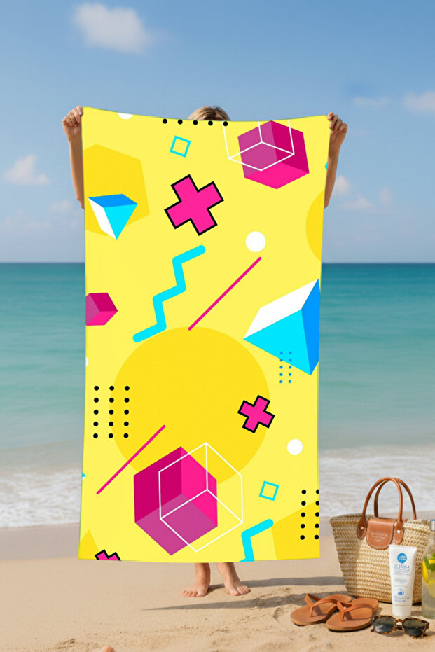 منشفة شاطئ قطنية منقوشة على شكل أصفر – تصميم منقوش – 75x150 سم - 2