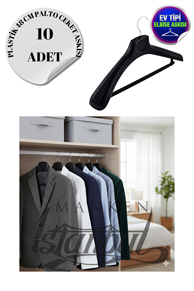 10 Pcs Household 48 cm Black Plastic Coat Hanger Suit Hanger Clothes Hanger