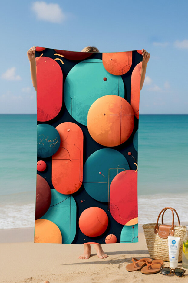 منشفة شاطئ قطنية بنمط دائري – تصميم منقوش – 75x150 سم - 3