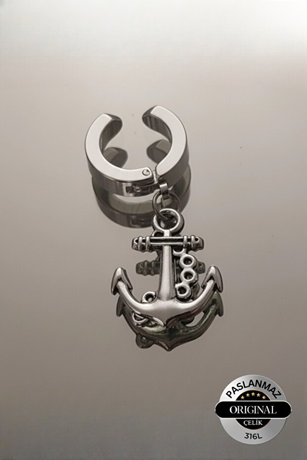 Sıkıştırmalı Mıknatıslı Çapa Model Sallantılı Erkek 316L Çelik Küpe 1 Adet - 1