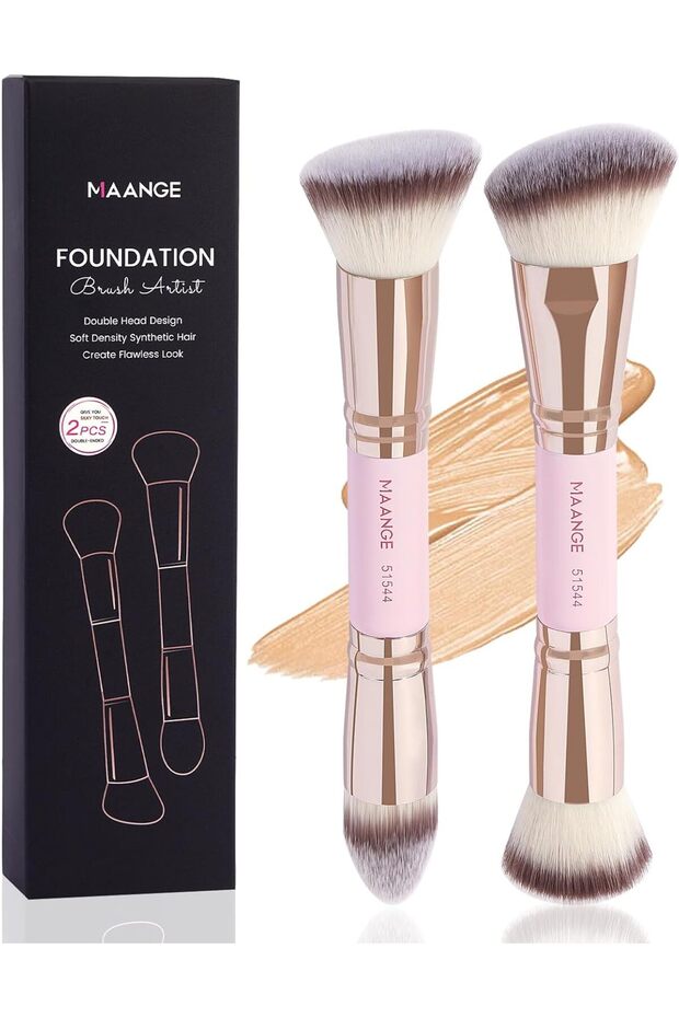 Foundation Makeup Brushes, 2pcs Premium Double-Ended Makeup Brush (Flat/Angled/Angled Round/T