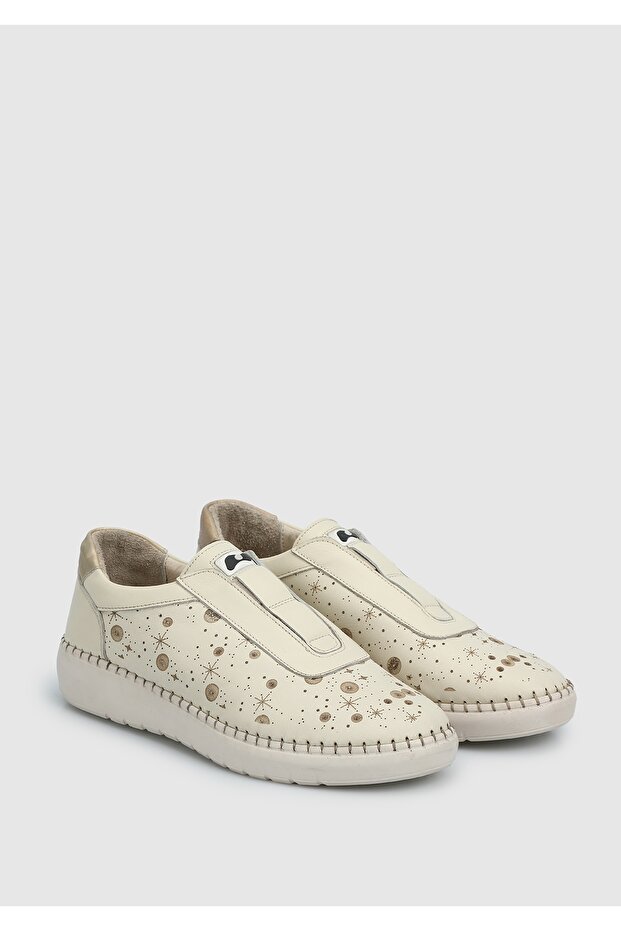 Bej Deri Kadın Ayakkabı - 2