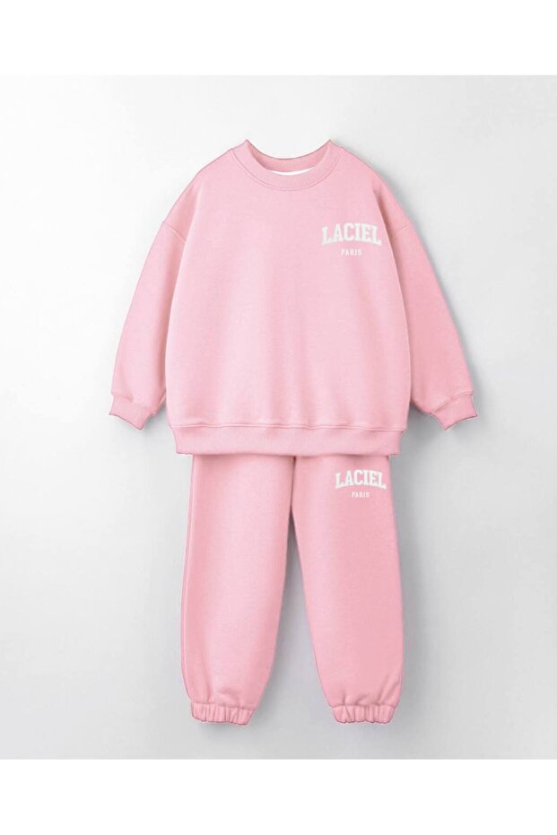 Girl's Cotton Pink Sweatshirt Tracksuit Set