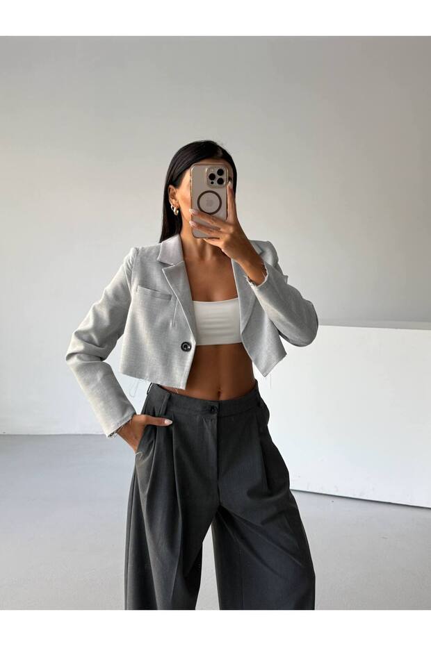 Polyviscon Kısa Blazer Ceket - 1