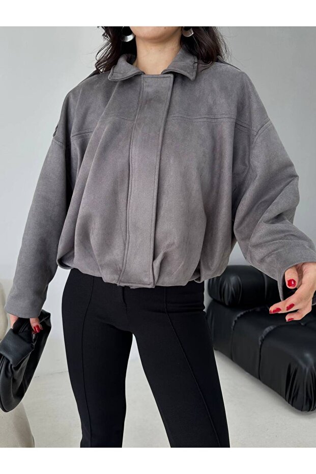 Trend Oversize Women's Bomber Suede Leather Jacket