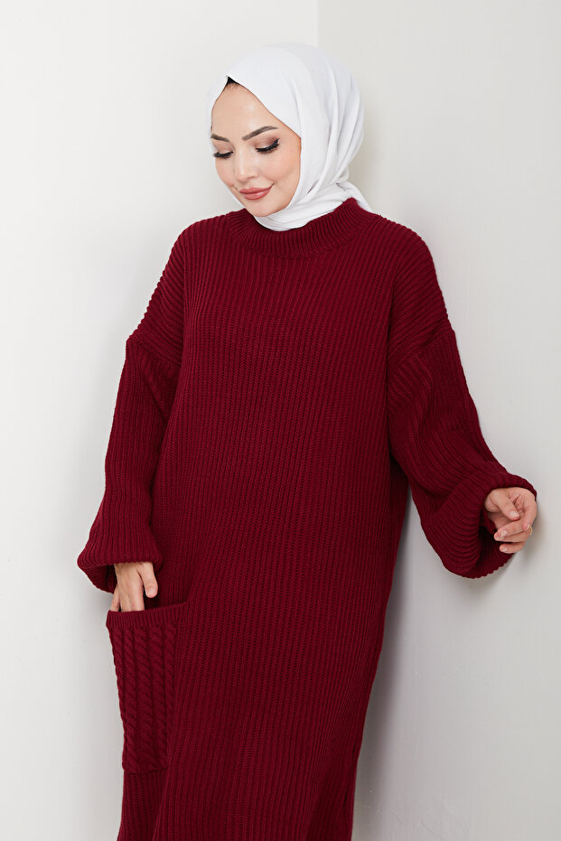 Kadın Saç Örgü Cepli Triko Tunik - 6