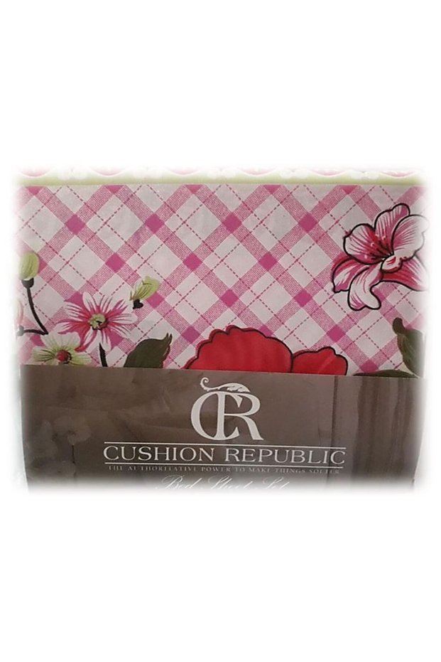 Cushion Republic Flat Single Bedsheet with Pillow Case Set, 140 x 235 cm (Pink Floral Check)