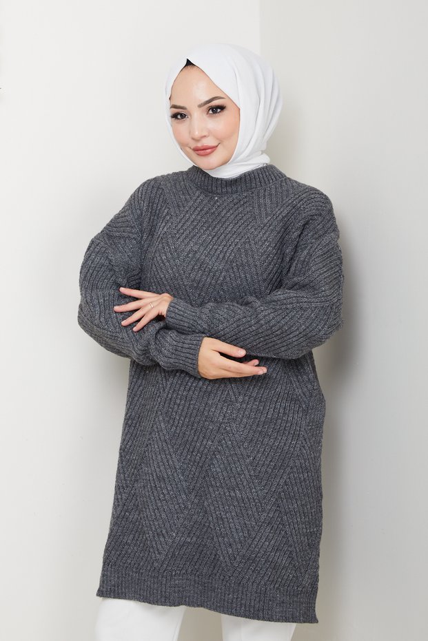Women's Zigzag Braided Crew Neck Knitwear Sweater