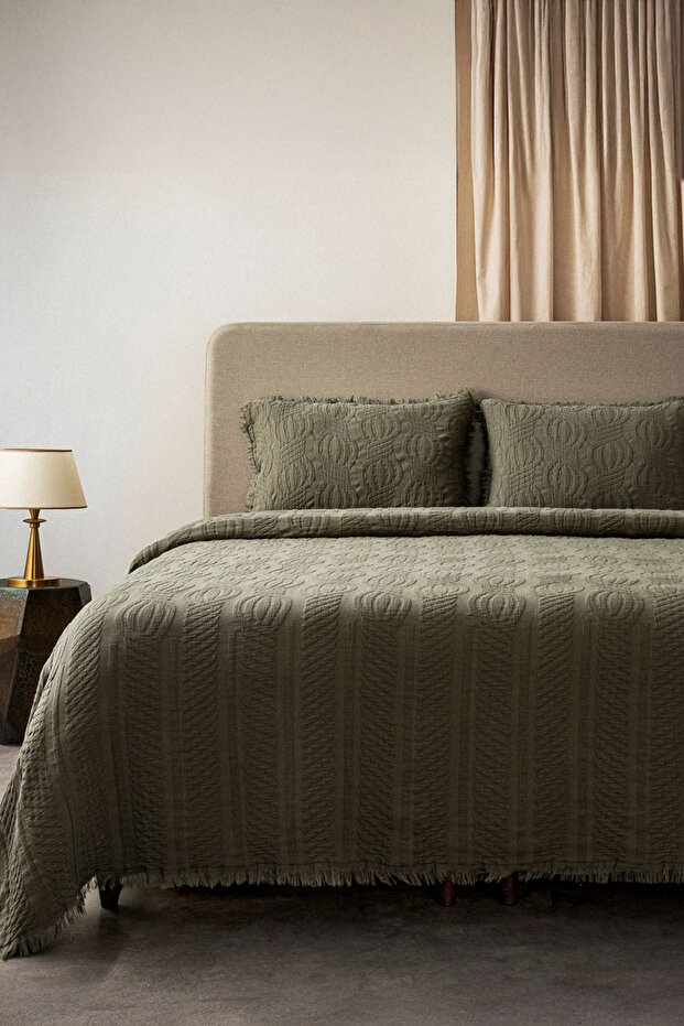 Hifa Green Double Size 100% Organic Cotton Pique - Bedspread Set